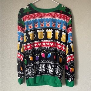 Festive Beer & Reindeer Holiday Sweater - Green Accent